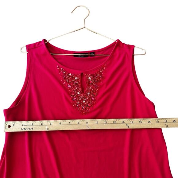 Susan Graver Knit Tank Top Women's Size medium Rhinestone pink V Neck sleeve - Picture 5 of 7